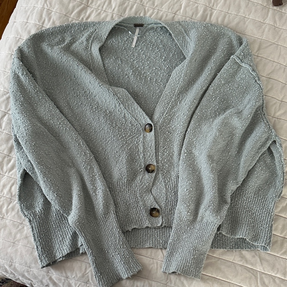 Free People Cozy Textured Cardigan in Light Gray